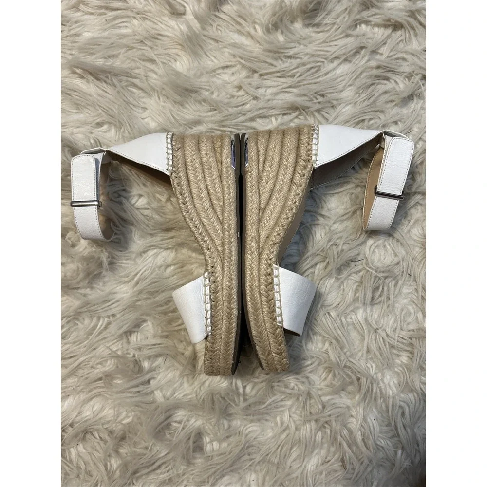 Franco Sarto Clemens White‎ Leather Platform Espadrille Wedge Sandals Size 8.5M